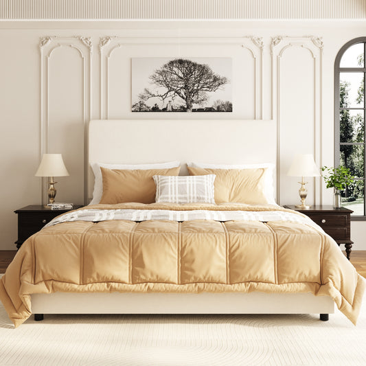 Hiro Curved Platform Bed in Beige
