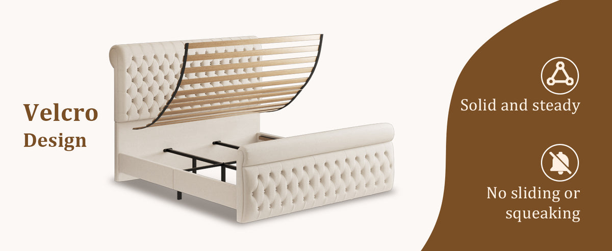 Elara Tufted Sleigh Bed in Beige