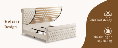 Elara Tufted Sleigh Bed in Beige