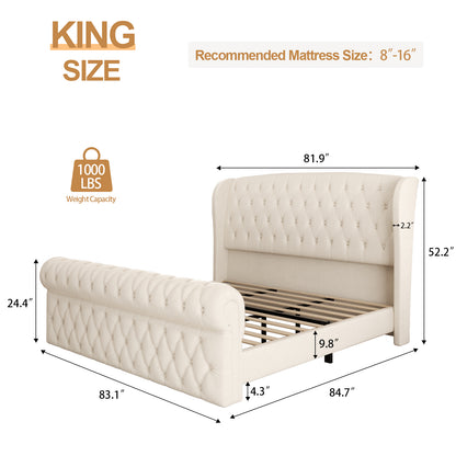 Celeste Tufted Wingback Bed in Beige - King size guide