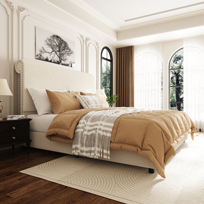 Hiro Curved Platform Bed in Beige