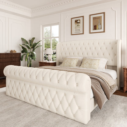 Celeste Tufted Wingback Bed in Beige