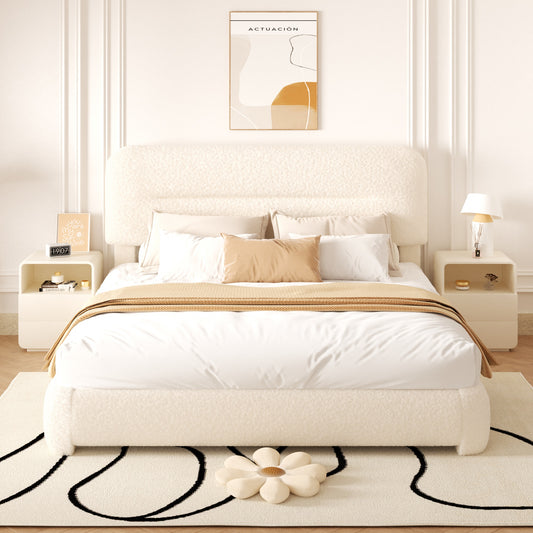 Haven Boucle Platform Bed in Beige