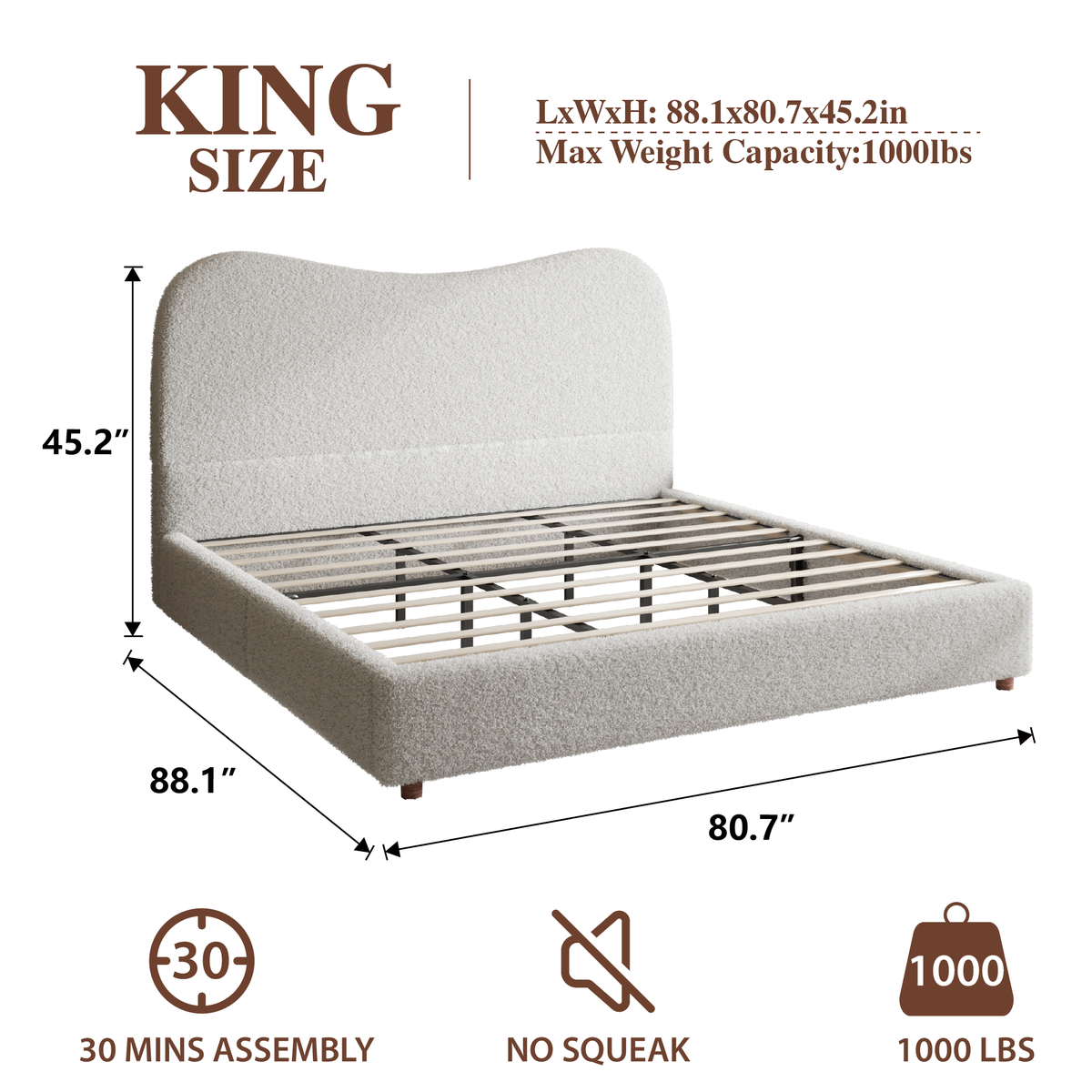 Wisp Cloud Boucle Bed in Beige – King size guide