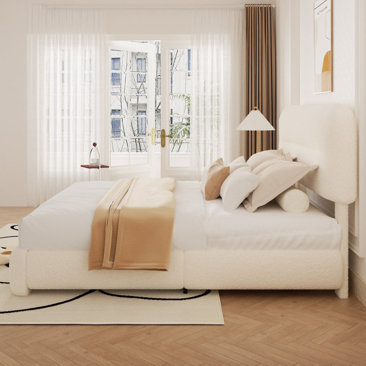 Haven Boucle Platform Bed in Beige