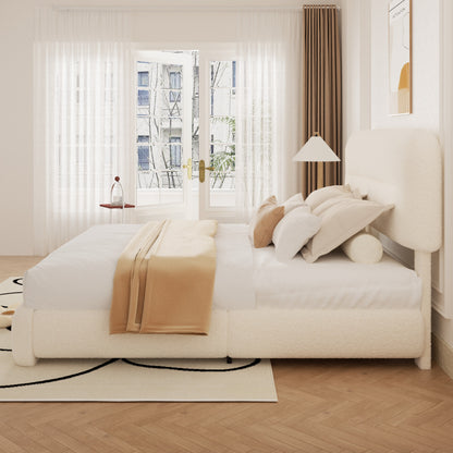 Haven Boucle Platform Bed in Beige