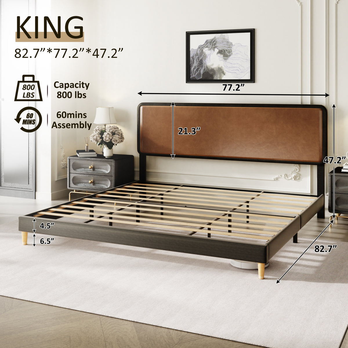 Tamo Leather Panel Bed Frame in Brown – King size guide