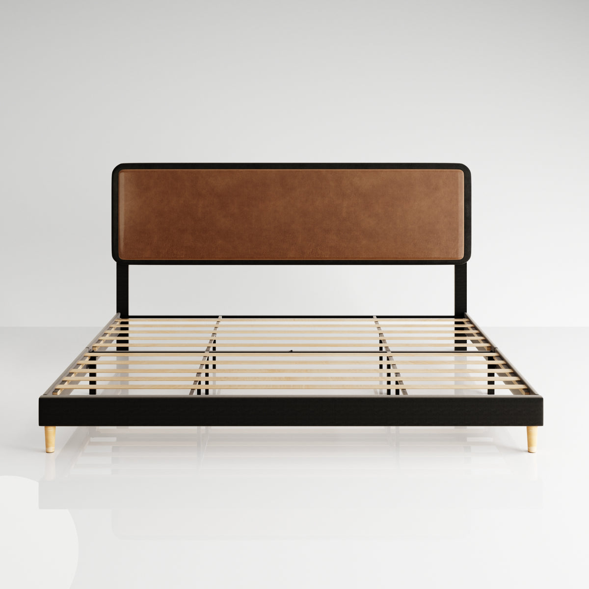 Tamo Leather Panel Bed Frame in Brown