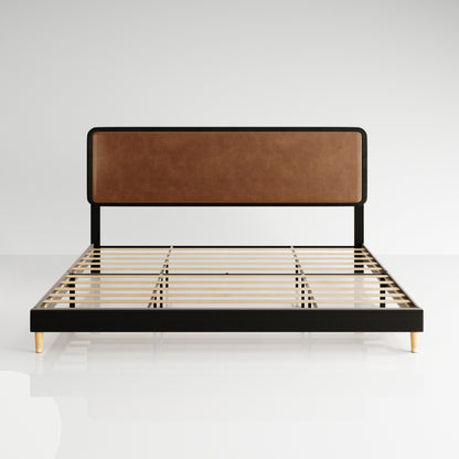 Tamo Leather Panel Bed Frame in Brown