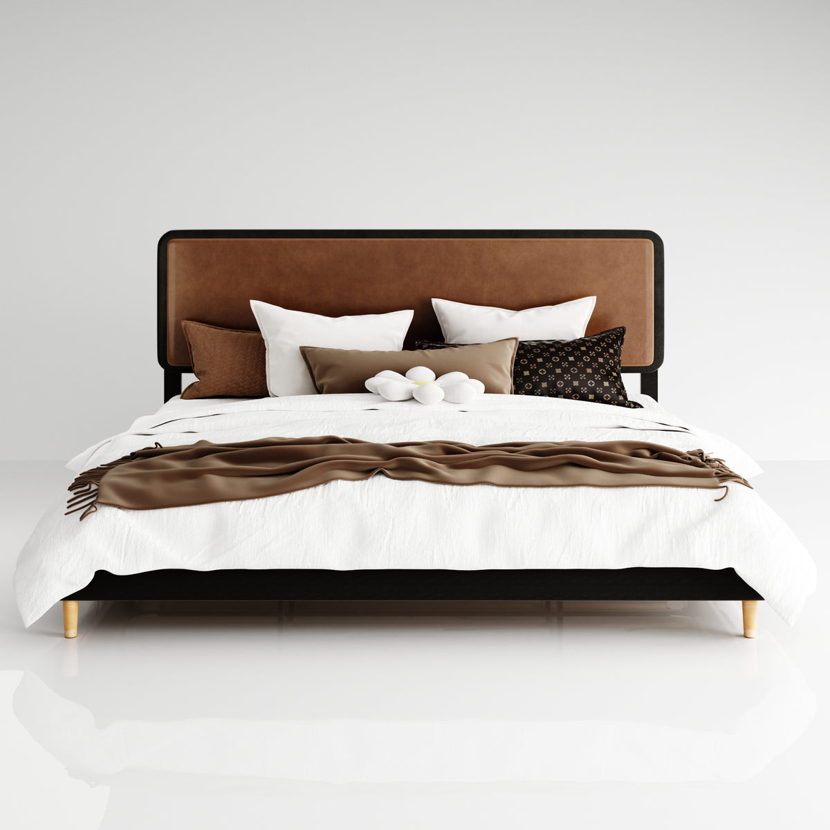 Tamo Leather Panel Bed Frame in Brown