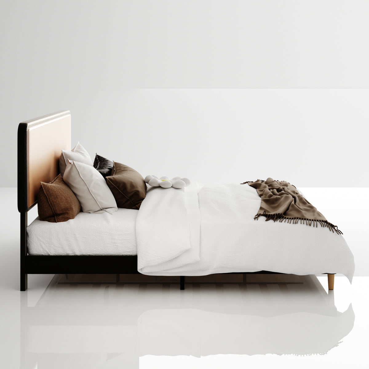 Tamo Leather Panel Bed Frame in Brown