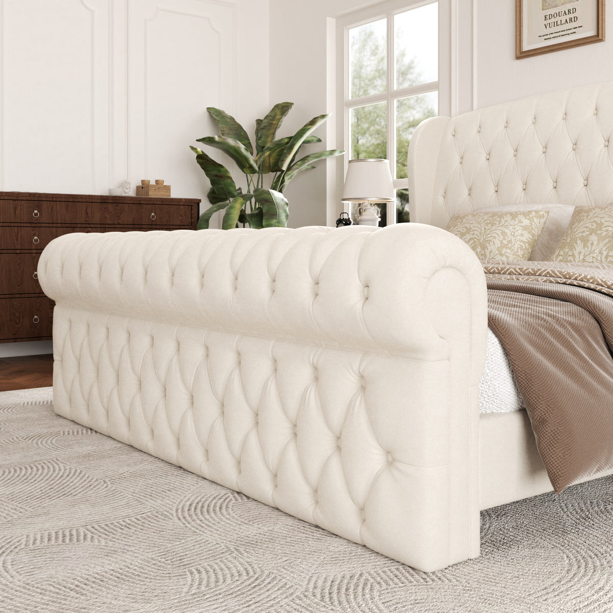 Celeste Tufted Wingback Bed in Beige