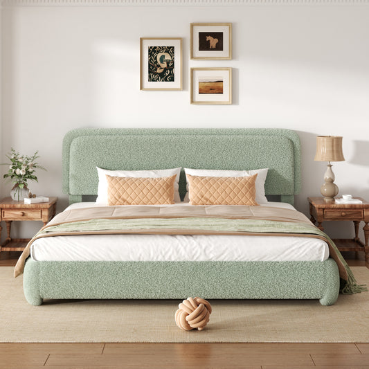 Sora Boucle Platform Bed in Green