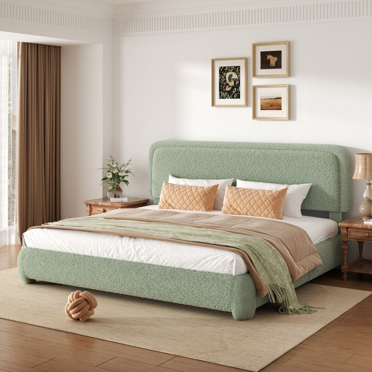 Sora Boucle Platform Bed in Green