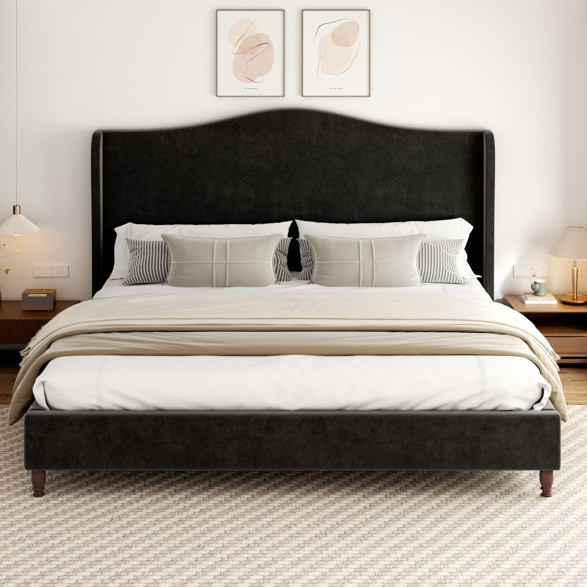 Mira Arched Wingback Bed in Black