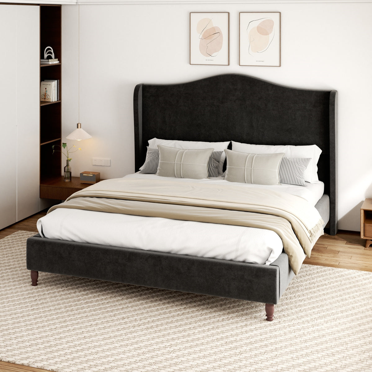 Mira Arched Wingback Bed in Black