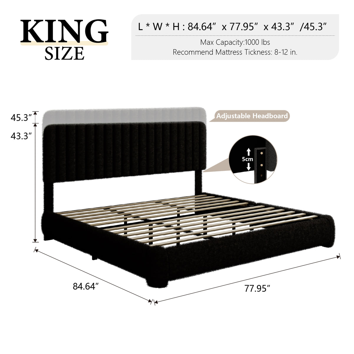 Juno Channel Tufted Platform Bed in Black – King size guide