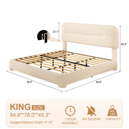 Haven Boucle Platform Bed in Beige – King size guide