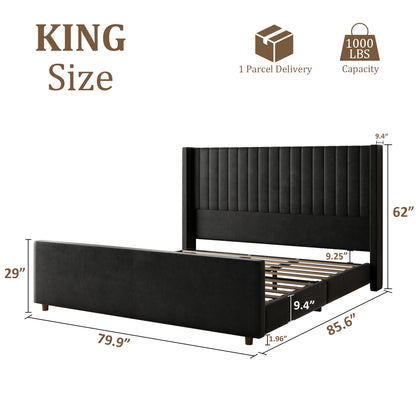 Rune Channel Wingback Bed in Black – King size guide