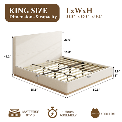 Kioko Minimal Platform Bed in Beige – King size guide