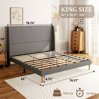 Aria Linen Wingback Bed in Gray – King size guide