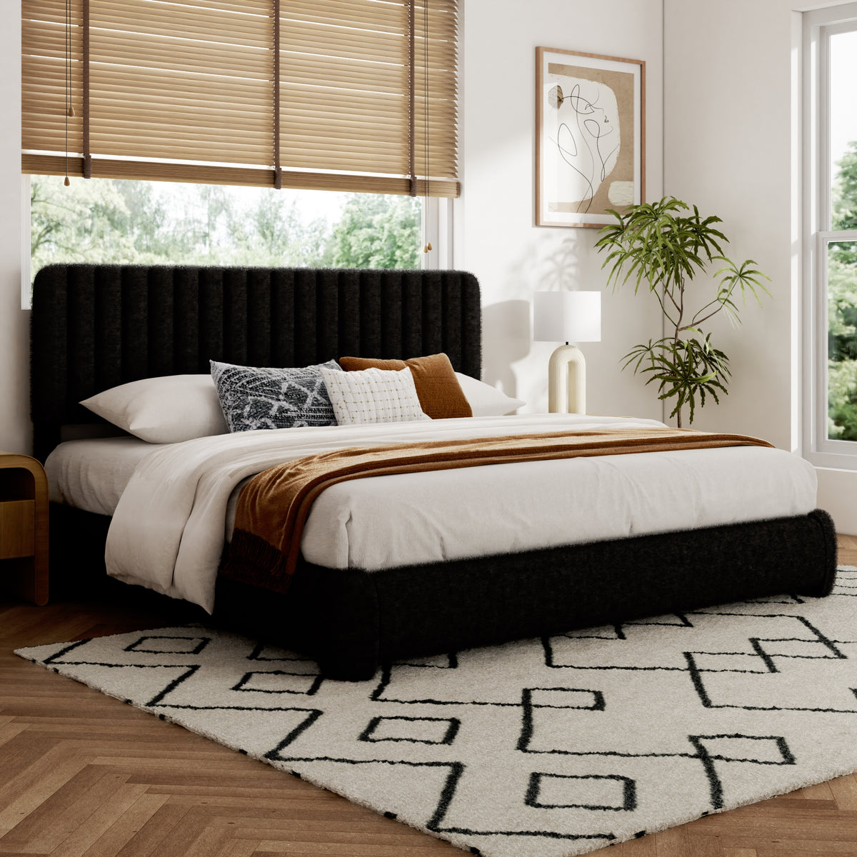 Juno Channel Tufted Platform Bed in Black