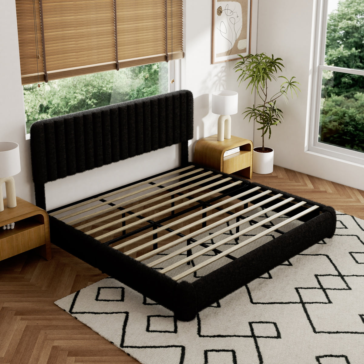 Juno Channel Tufted Platform Bed in Black