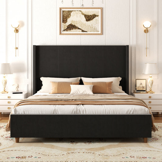 Basalt Fluted Wingback Bed in Black