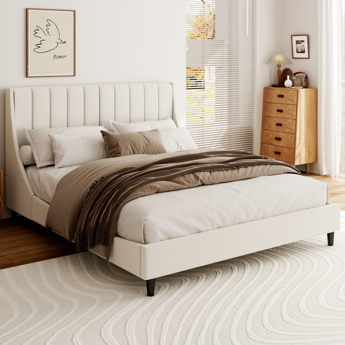 Isla Channel Platform Bed in Beige