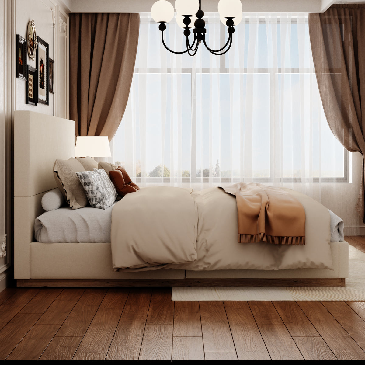 Kioko Minimal Platform Bed in Beige
