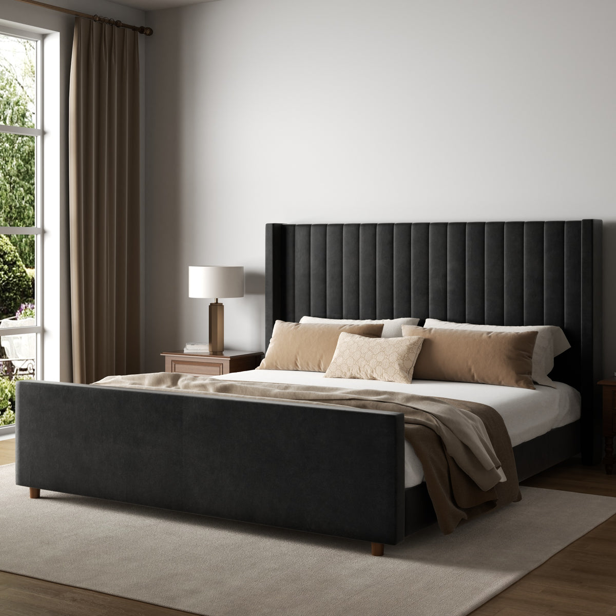 Rune Channel Wingback Bed in Black