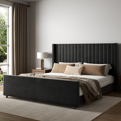 Rune Channel Wingback Bed in Black