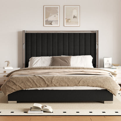 Vega Channel Tufted Bed with Metal Frame in Black