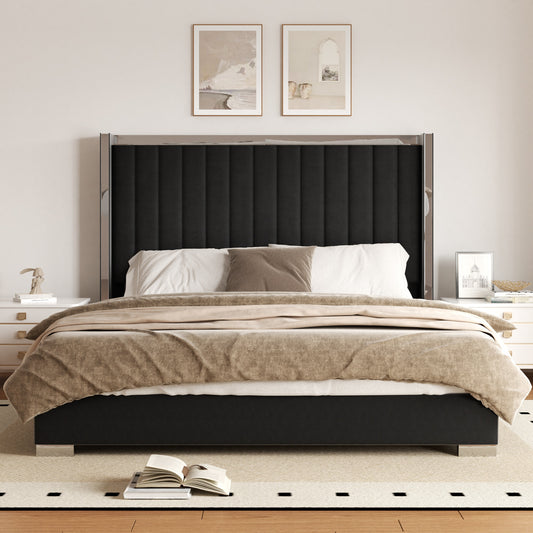 Vega Channel Tufted Bed with Metal Frame in Black