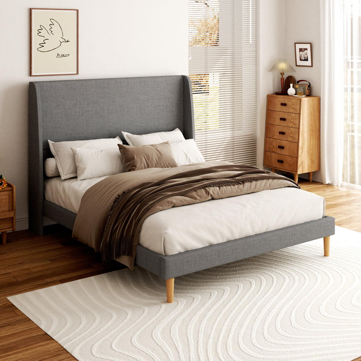 Aria Linen Wingback Bed in Gray