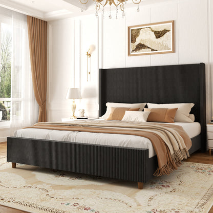 Basalt Fluted Wingback Bed in Black