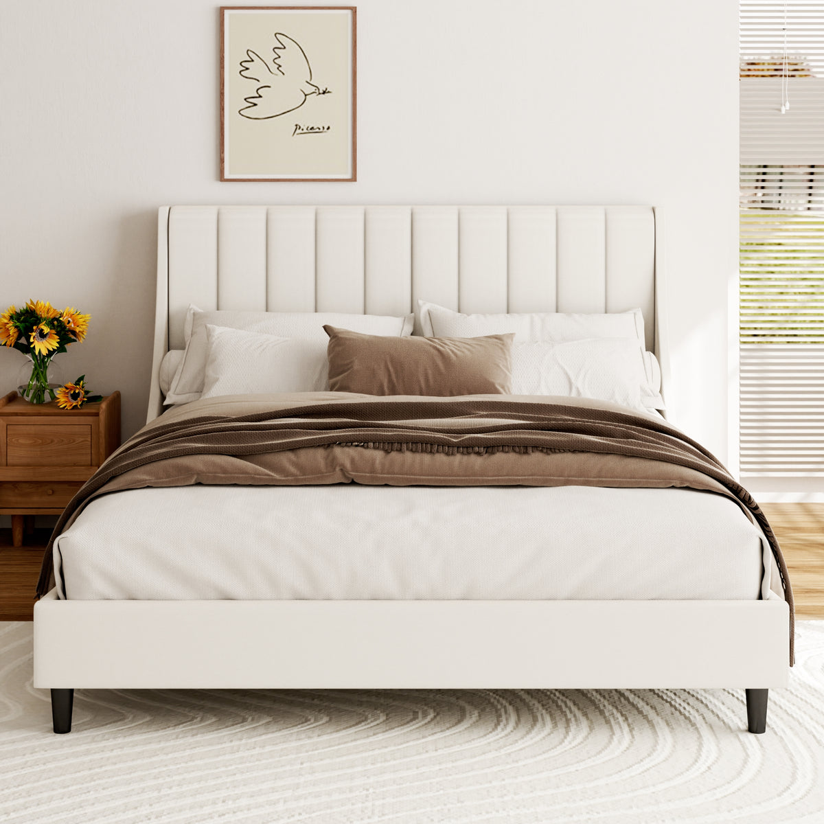 Isla Channel Platform Bed in Beige