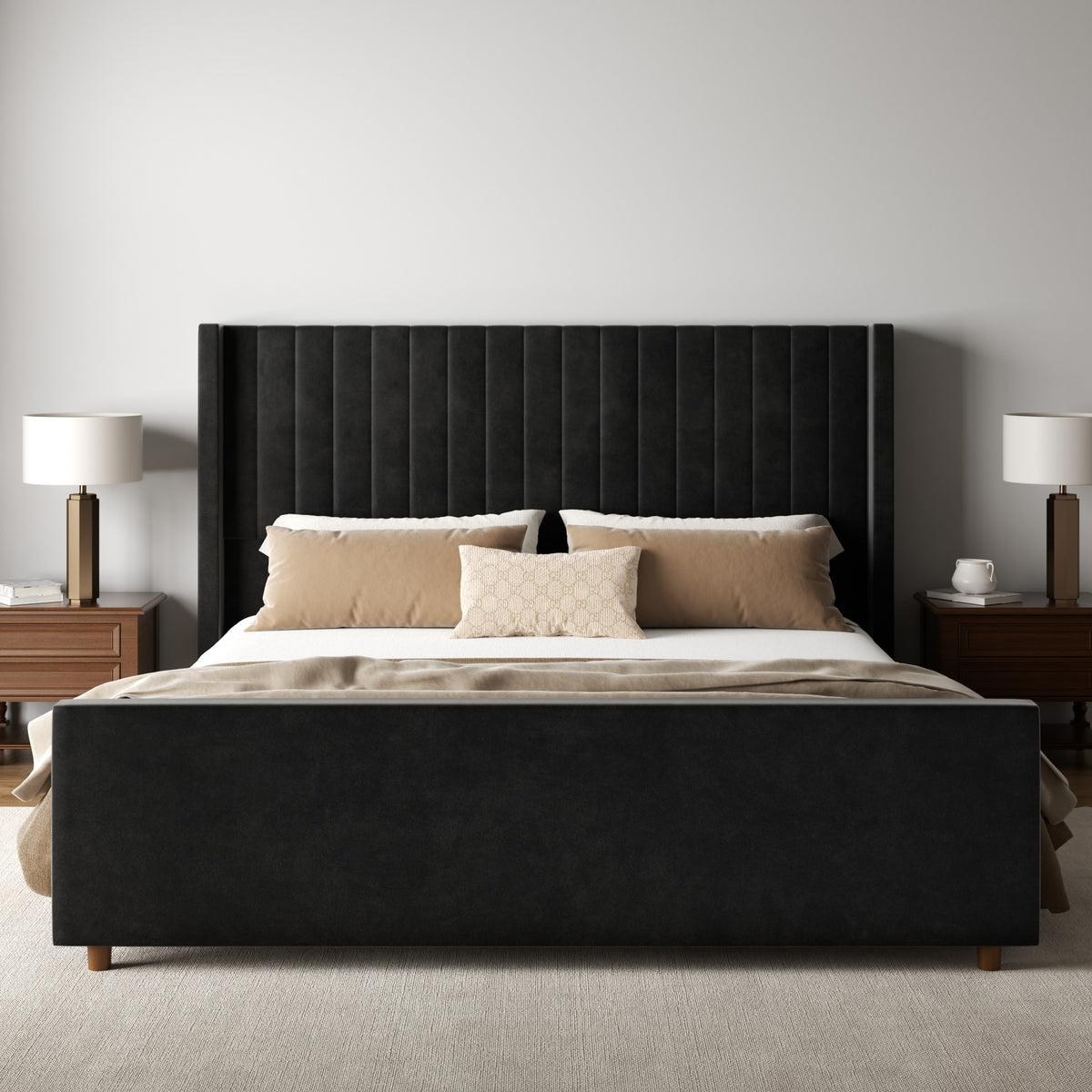Rune Channel Wingback Bed in Black