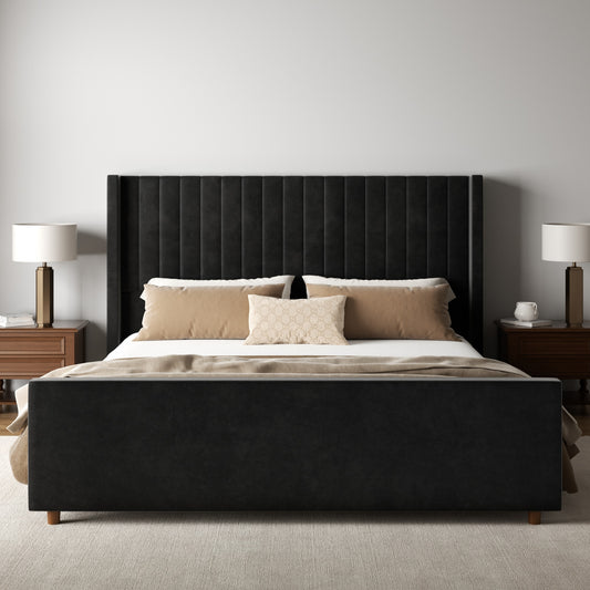 Rune Channel Wingback Bed in Black