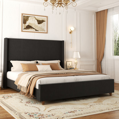 Basalt Fluted Wingback Bed in Black