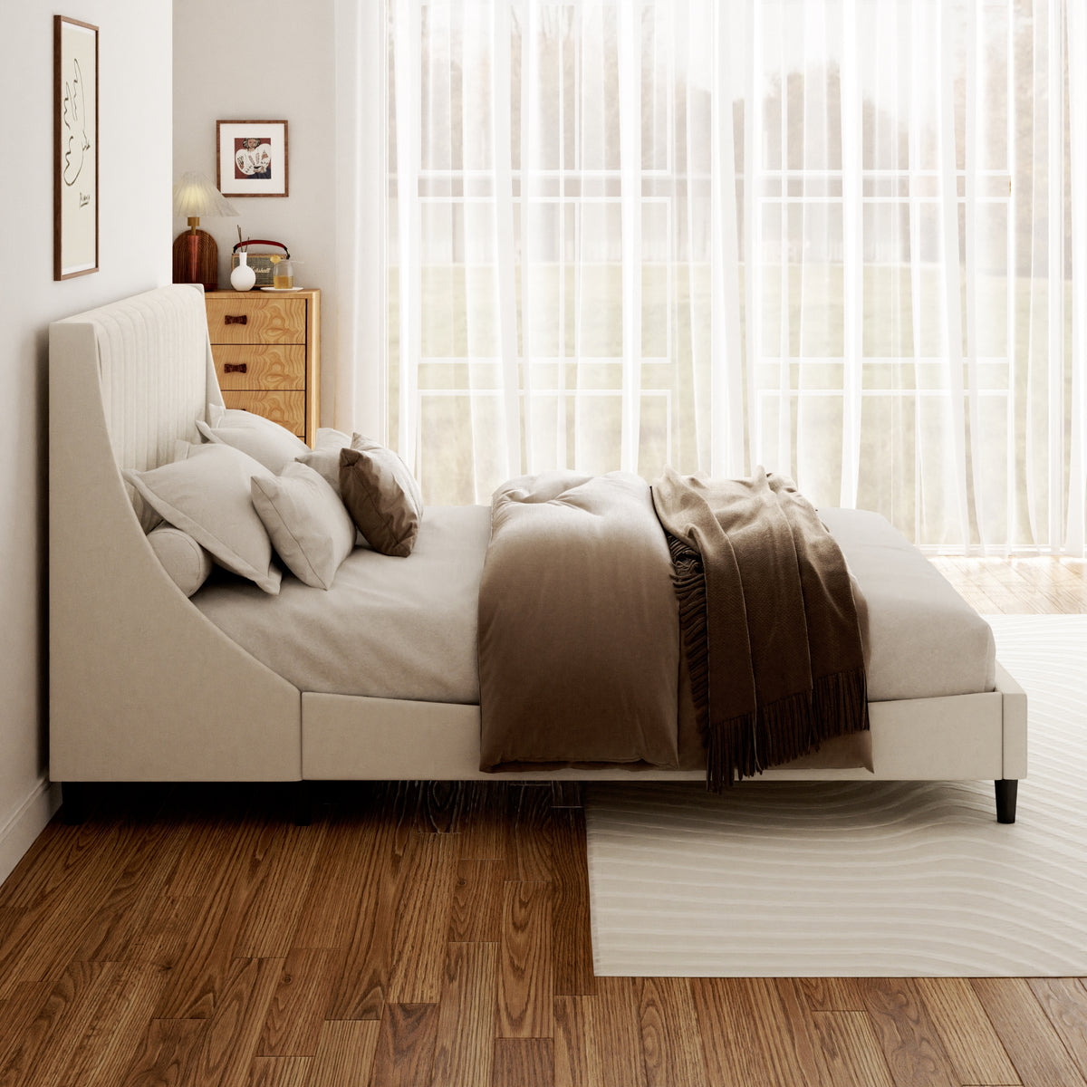 Isla Channel Platform Bed in Beige