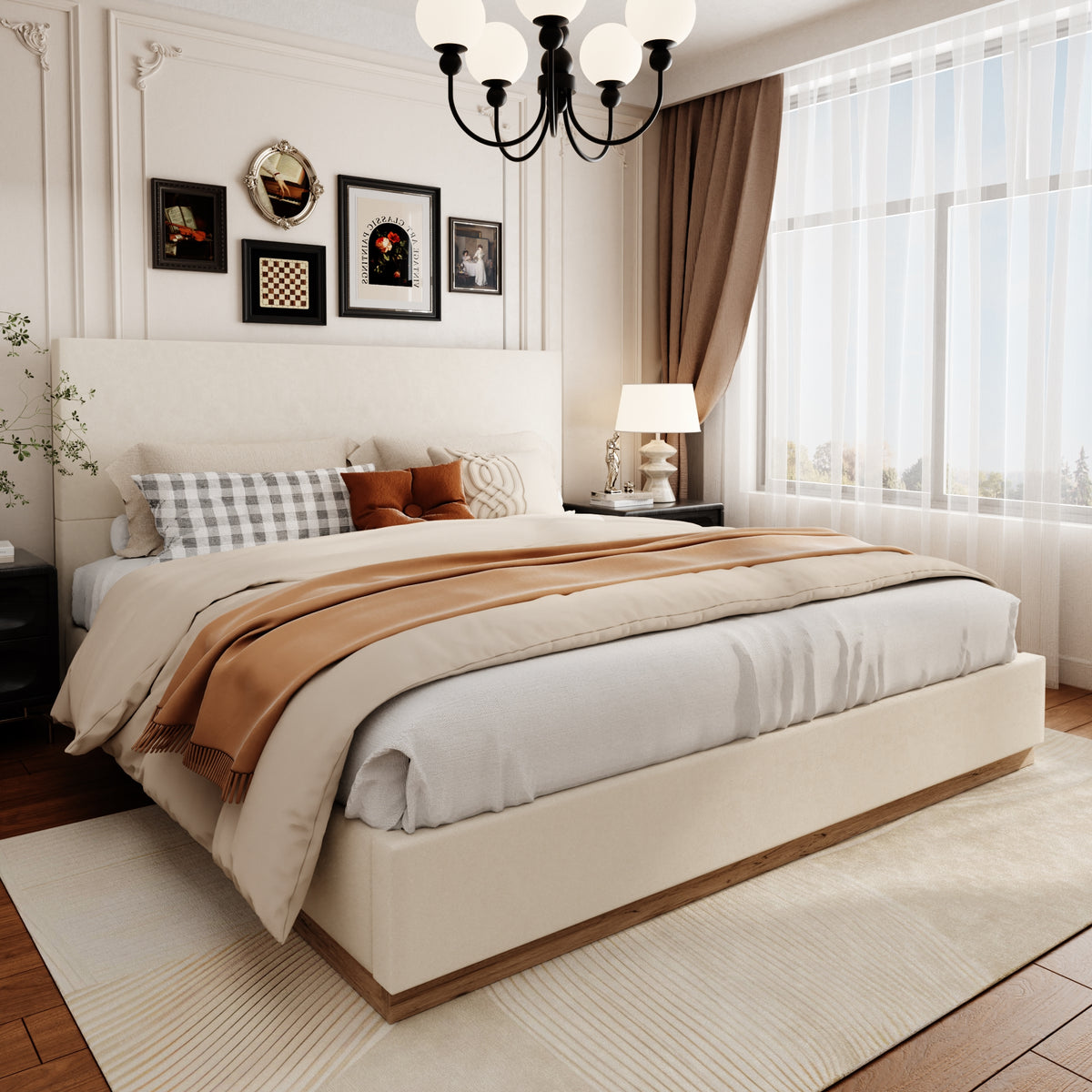 Kioko Minimal Platform Bed in Beige