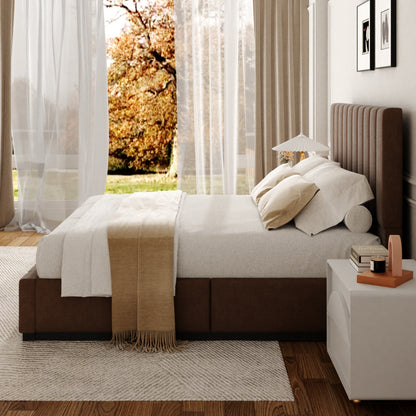Oslo Channel Bed with Wood Base in Brown, Dark Finish