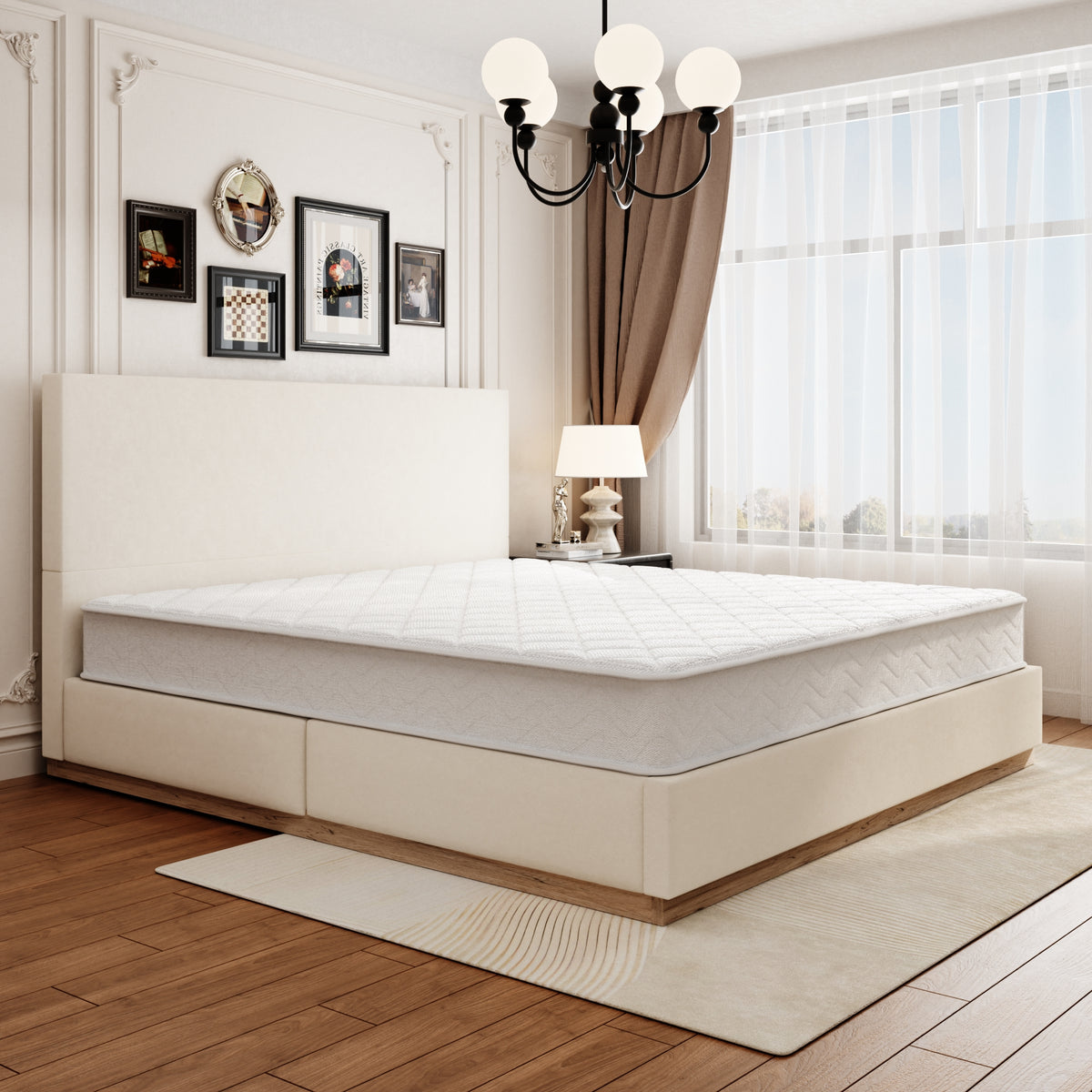 Kioko Minimal Platform Bed in Beige