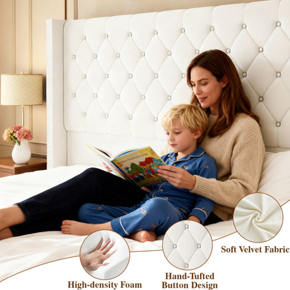 Luna Nailhead Wingback Bed in Beige
