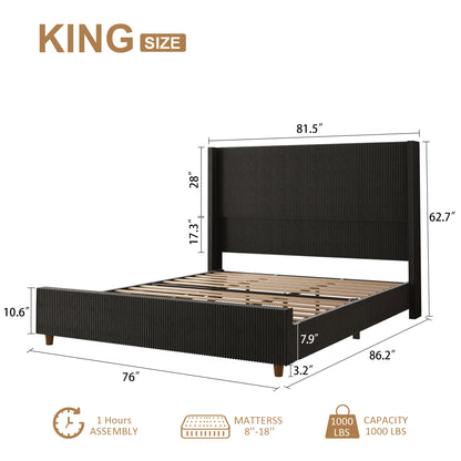Basalt Fluted Wingback Bed in Black – King size guide