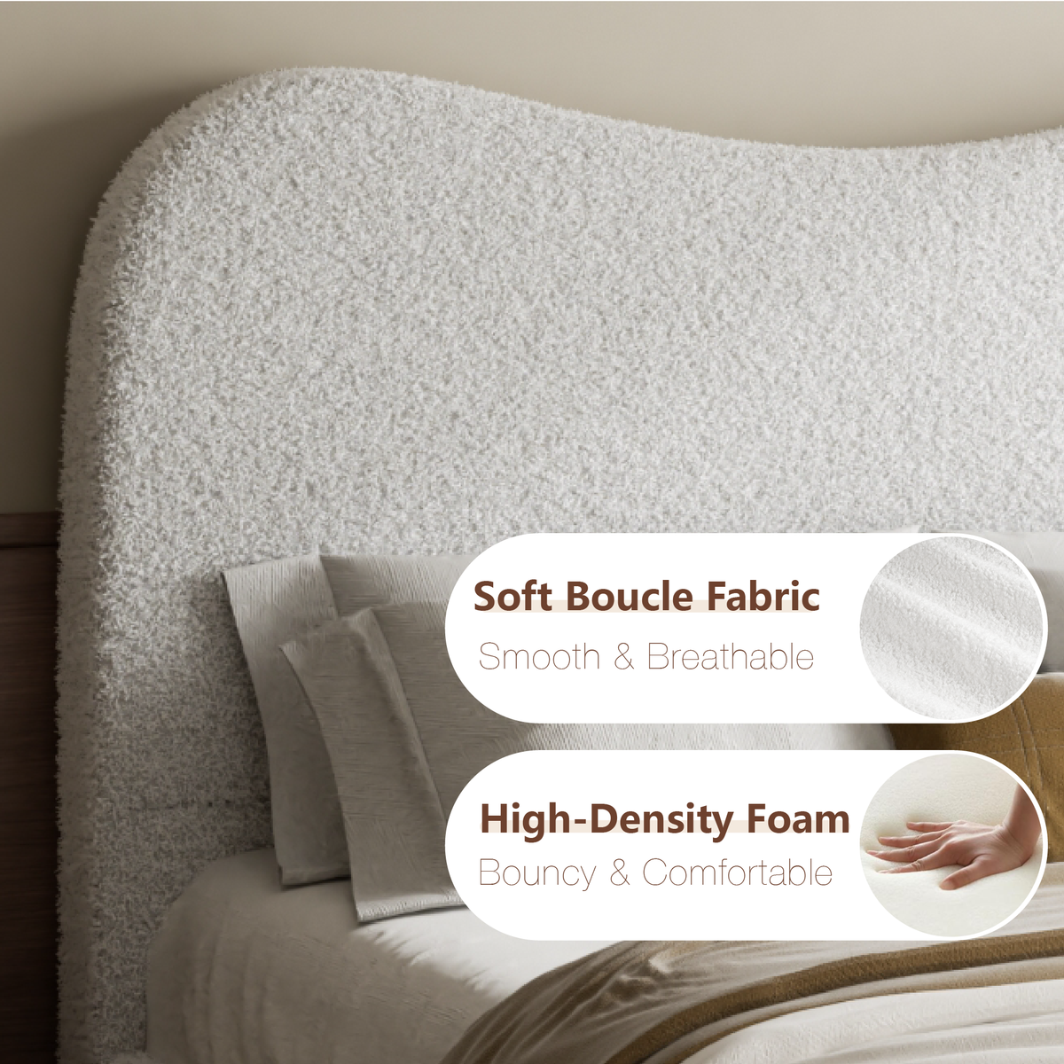 Wisp Cloud Boucle Bed in Beige – detail