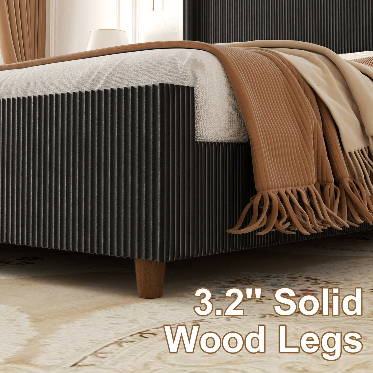 Basalt Fluted Wingback Bed in Black – detail