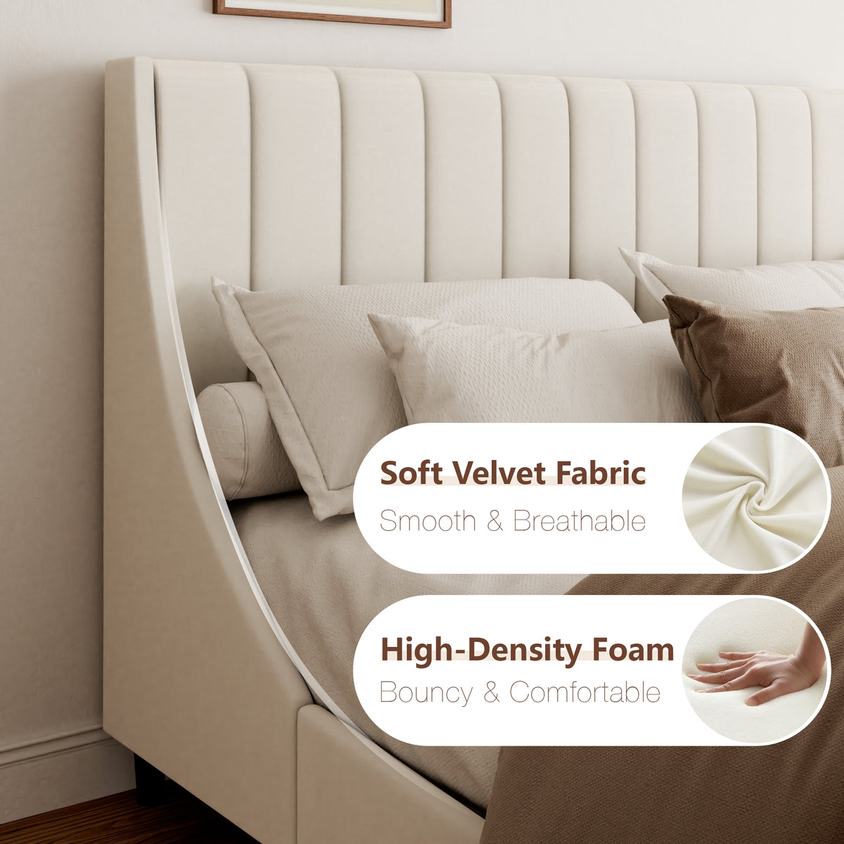Isla Channel Platform Bed in Beige – detail