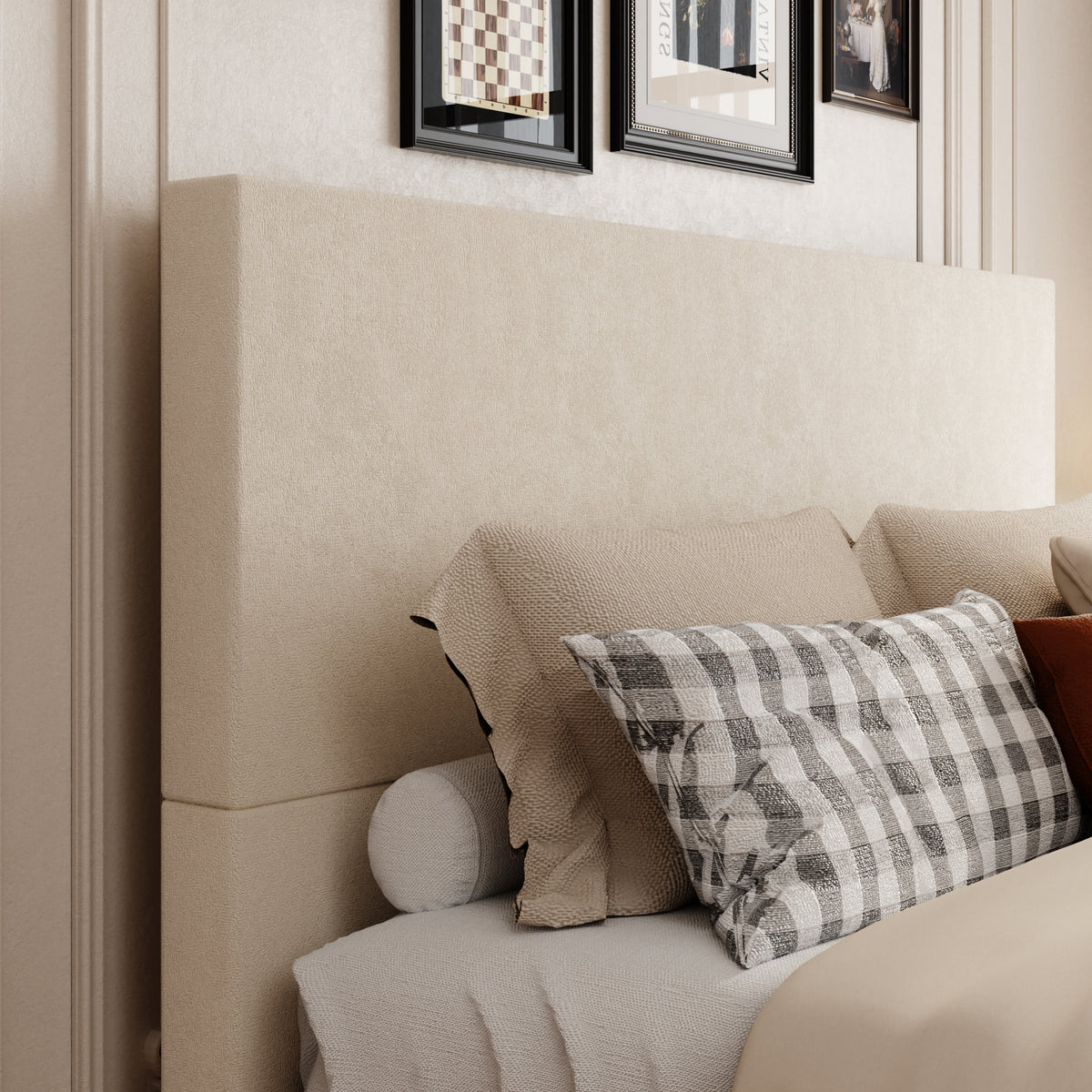 Kioko Minimal Platform Bed in Beige – detail